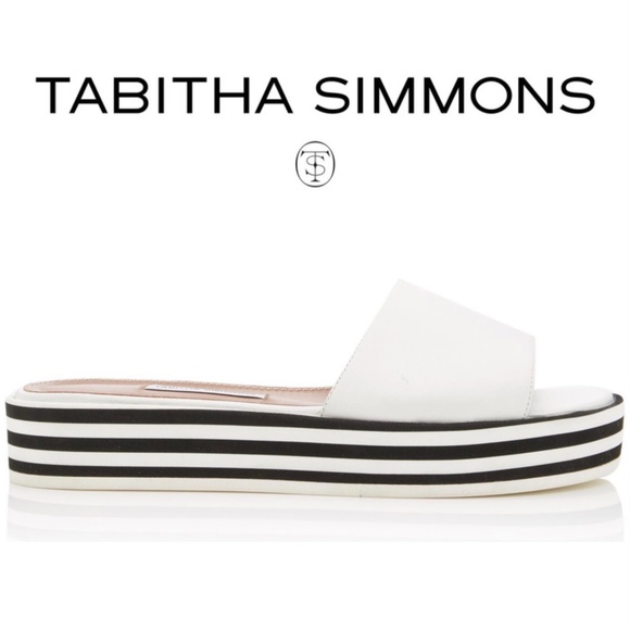 TABITHA SIMMONS Sophia White Leather Platform Slide Sandal Flat Designer Shoe 39 - Picture 1 of 9